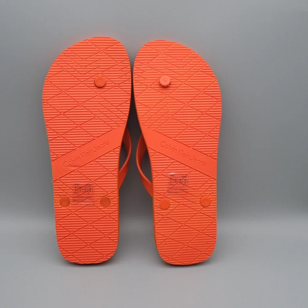 Calvin Klein Jeans Flip Flops Mens Orange Logo Print 11 Errol Sandals